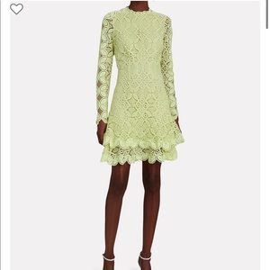 NWT Jonathan Simkhai guipure long sleeve, light green lace dress